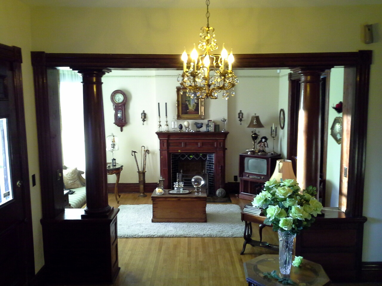 Parlor with Tuscan Pillars and Fireplace